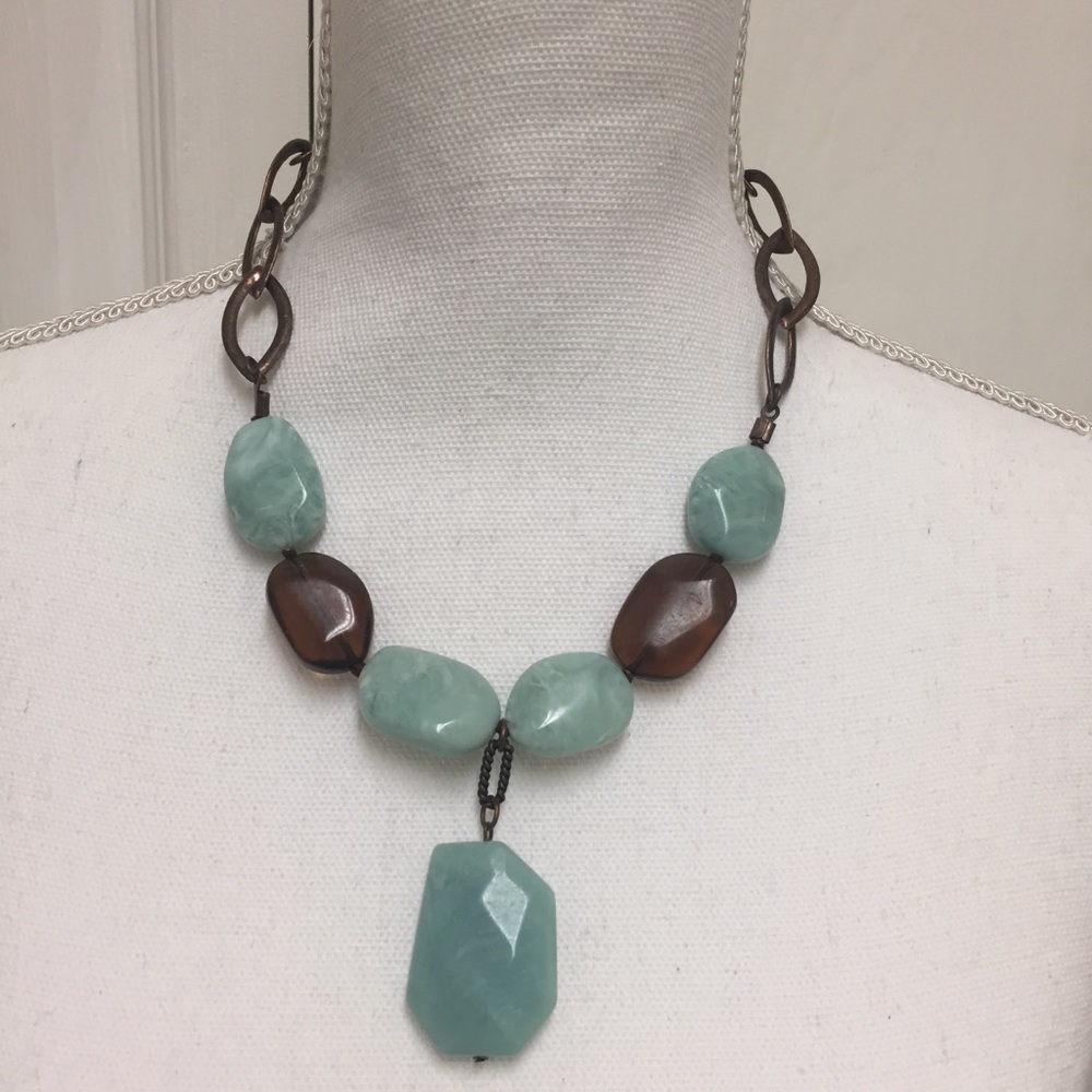 Turquoise and Brown Stone Look Necklace